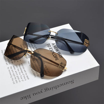 Rimless Gold-Tone Shield Sunglasses