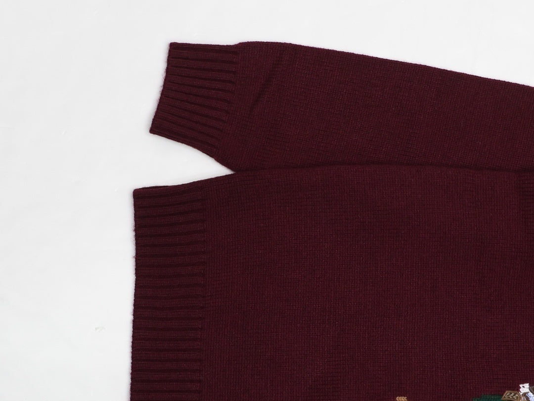 Burgundy Bear Knit Sweater