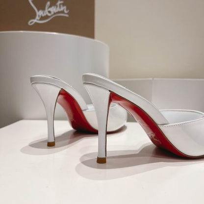 White Open-Toe High Heel Mules
