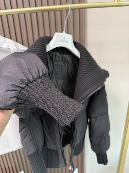 Black Knitted Shawl Puffer